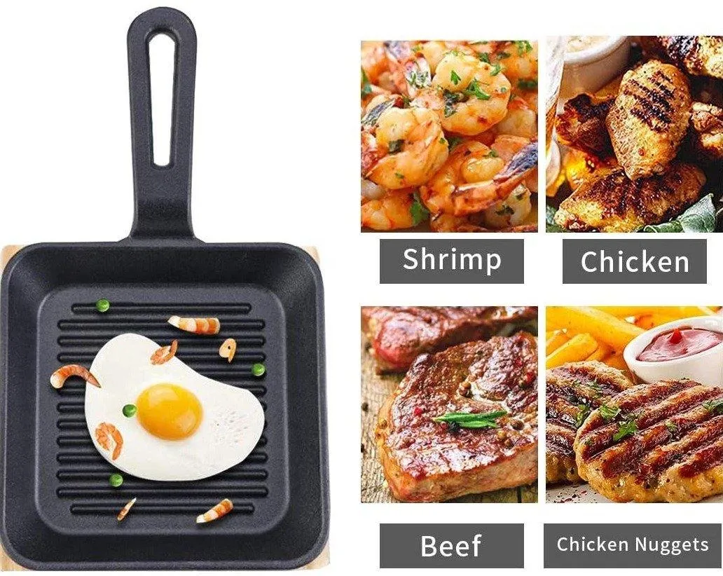 Square Cast Iron Plate Sizzler With Wooden Base | MK