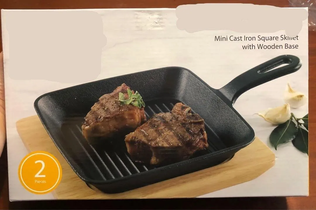 Square Cast Iron Plate Sizzler With Wooden Base | MK