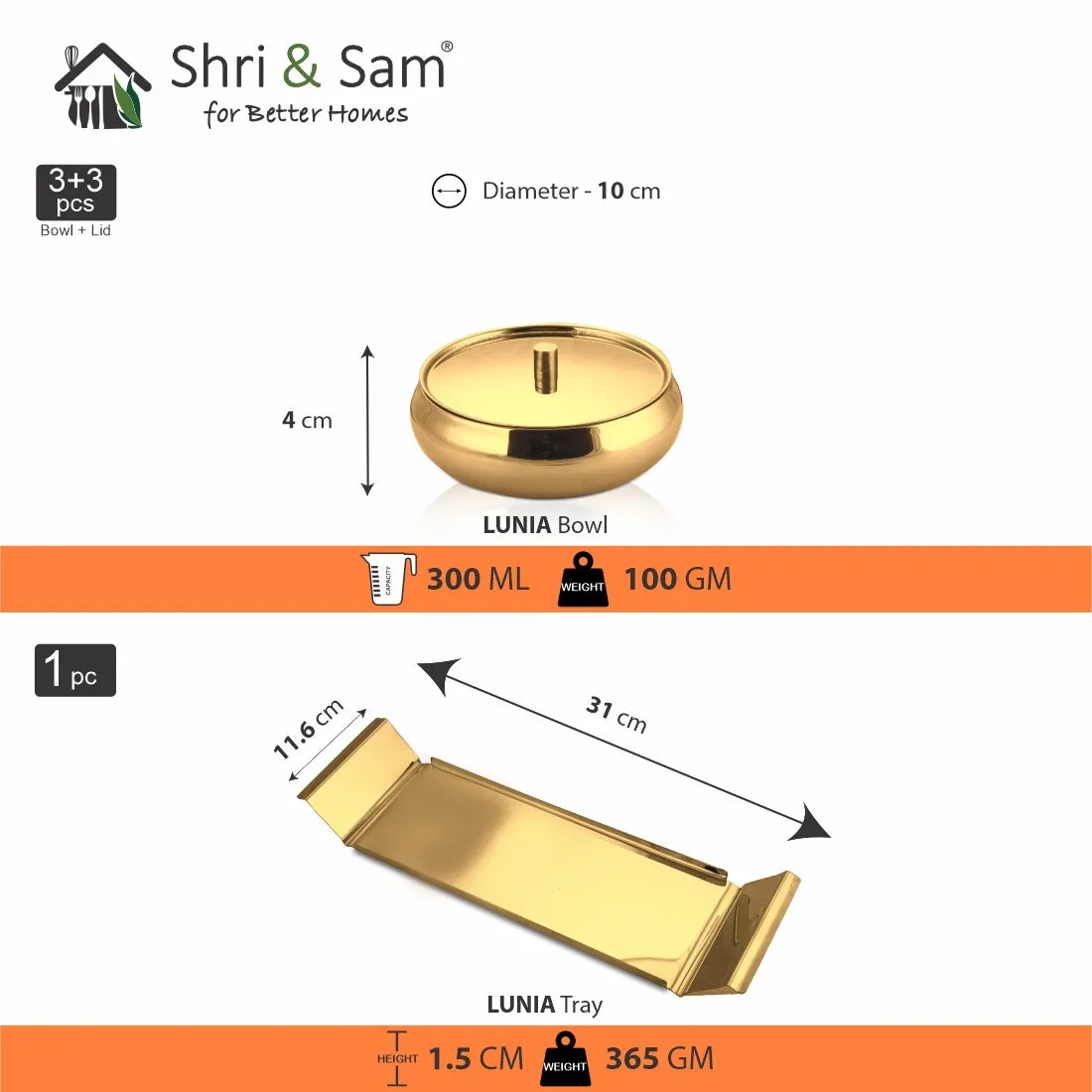 Stainless Steel Bowl Set with Gold PVD Coating Lunia