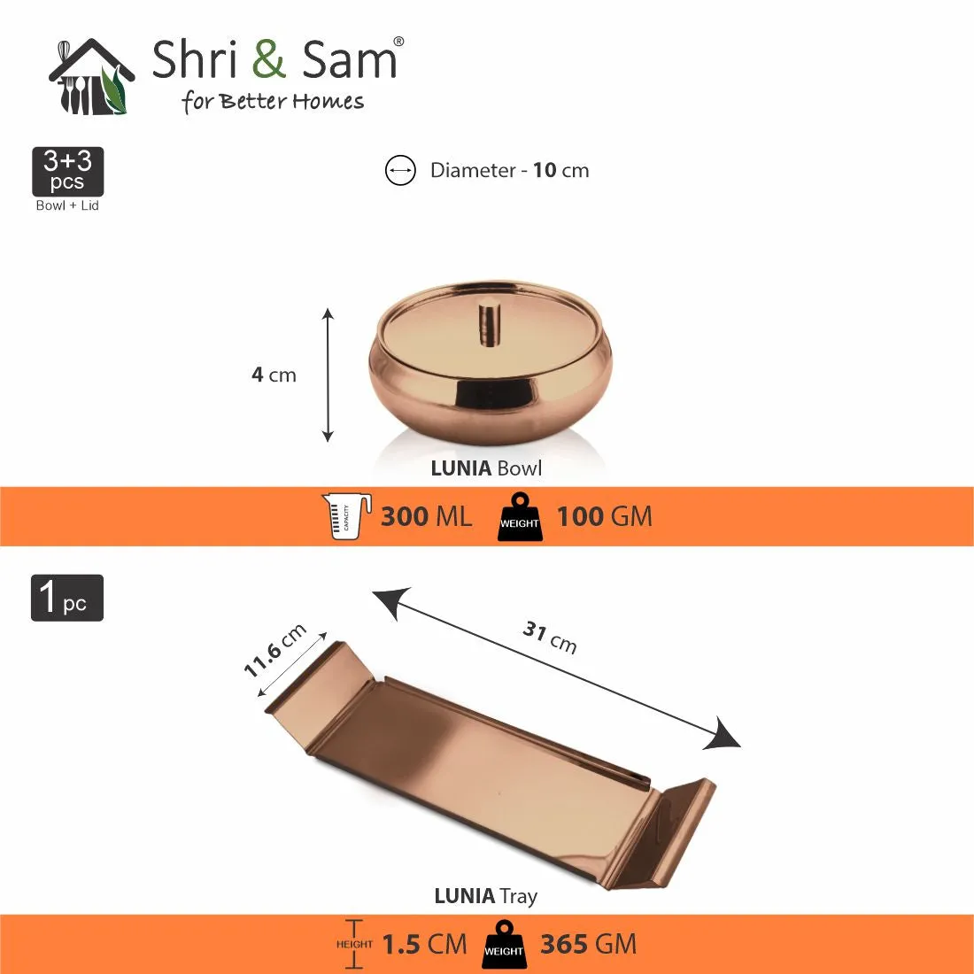 Stainless Steel Bowl Set with Rose Gold PVD Coating Lunia