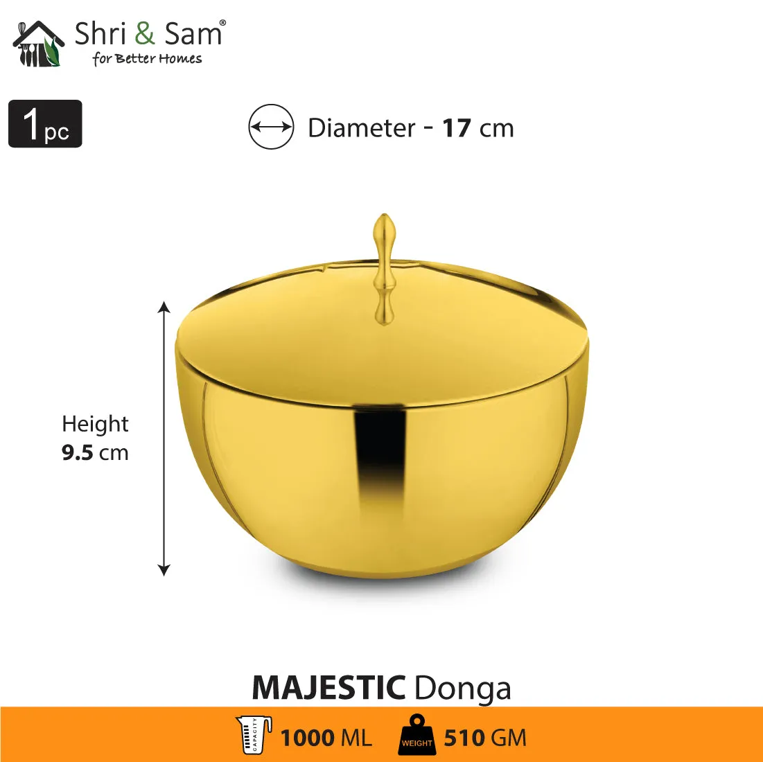 Stainless Steel Double Wall Donga with Gold PVD Coating Majestic