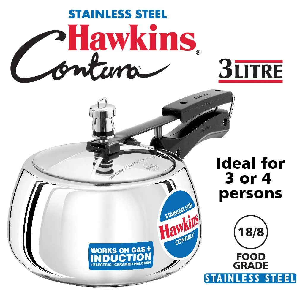 STH Milton Thermosteel Duo Deluxe Vacuum Insulated Flask, 1L (Silver) & Hawkins Contura Stainless Steel Pressure Cooker, 3 litres Combo