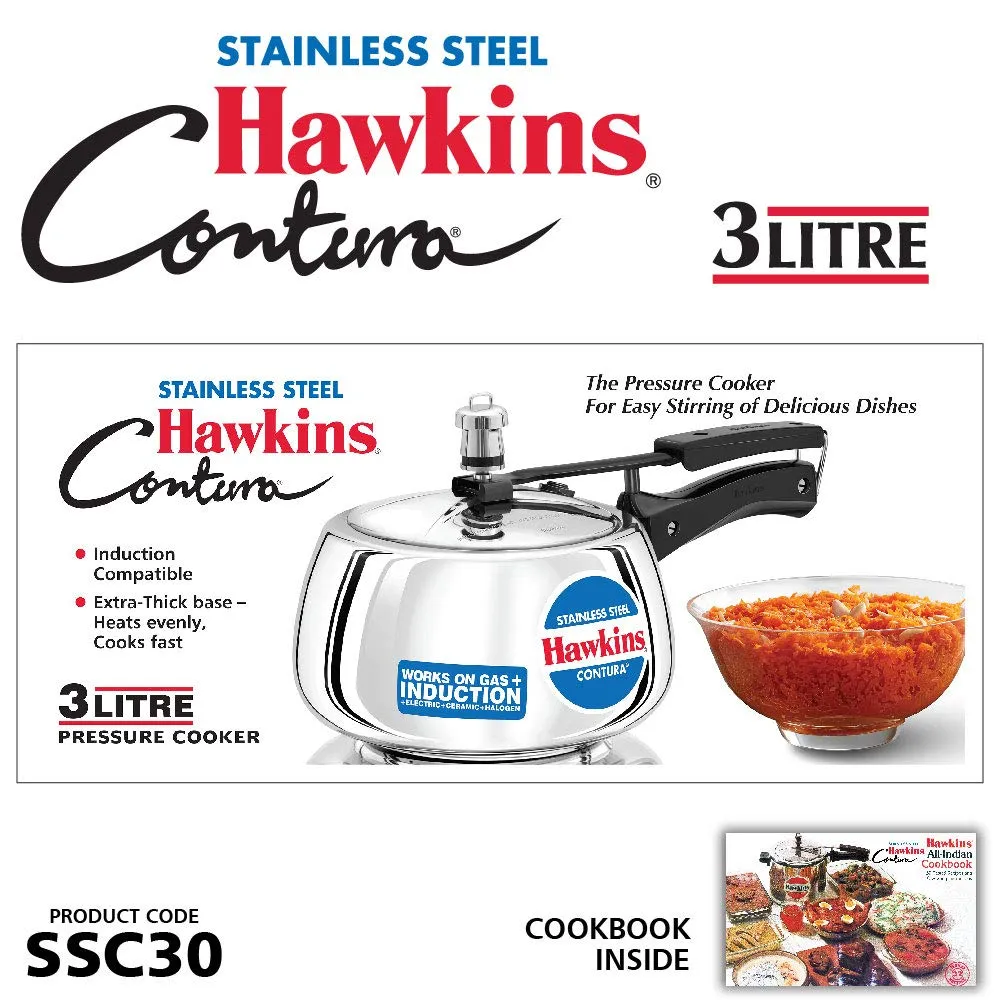 STH Milton Thermosteel Duo Deluxe Vacuum Insulated Flask, 1L (Silver) & Hawkins Contura Stainless Steel Pressure Cooker, 3 litres Combo