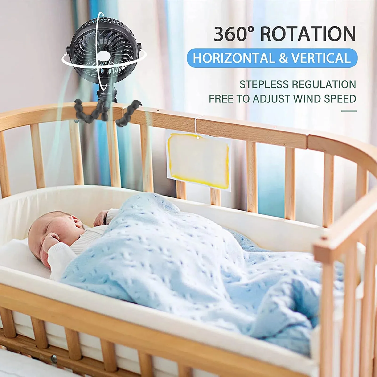 Stroller Fan - Top Rated Stroller Fan -Rechargeable Portable Fan for Stroller, Crib, Pram