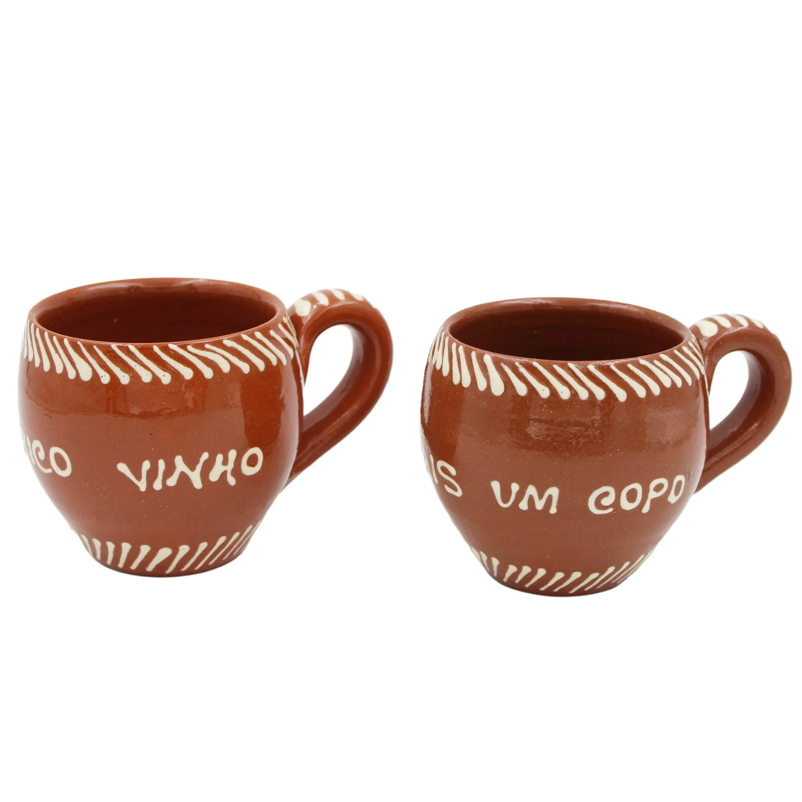 Traditional Portuguese Clay Terracotta Hand-Painted Wine Cups, Set of 4