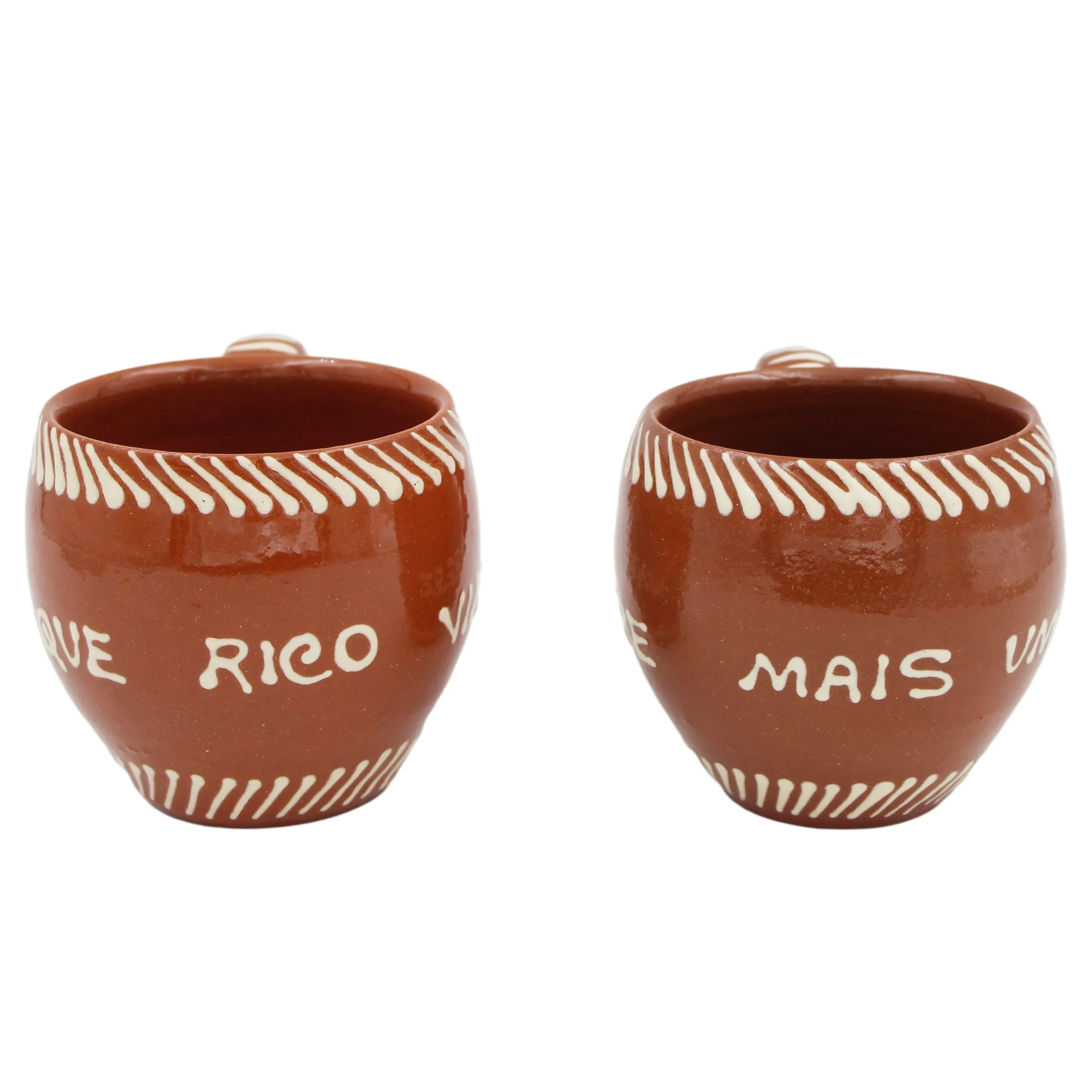 Traditional Portuguese Clay Terracotta Hand-Painted Wine Cups, Set of 4