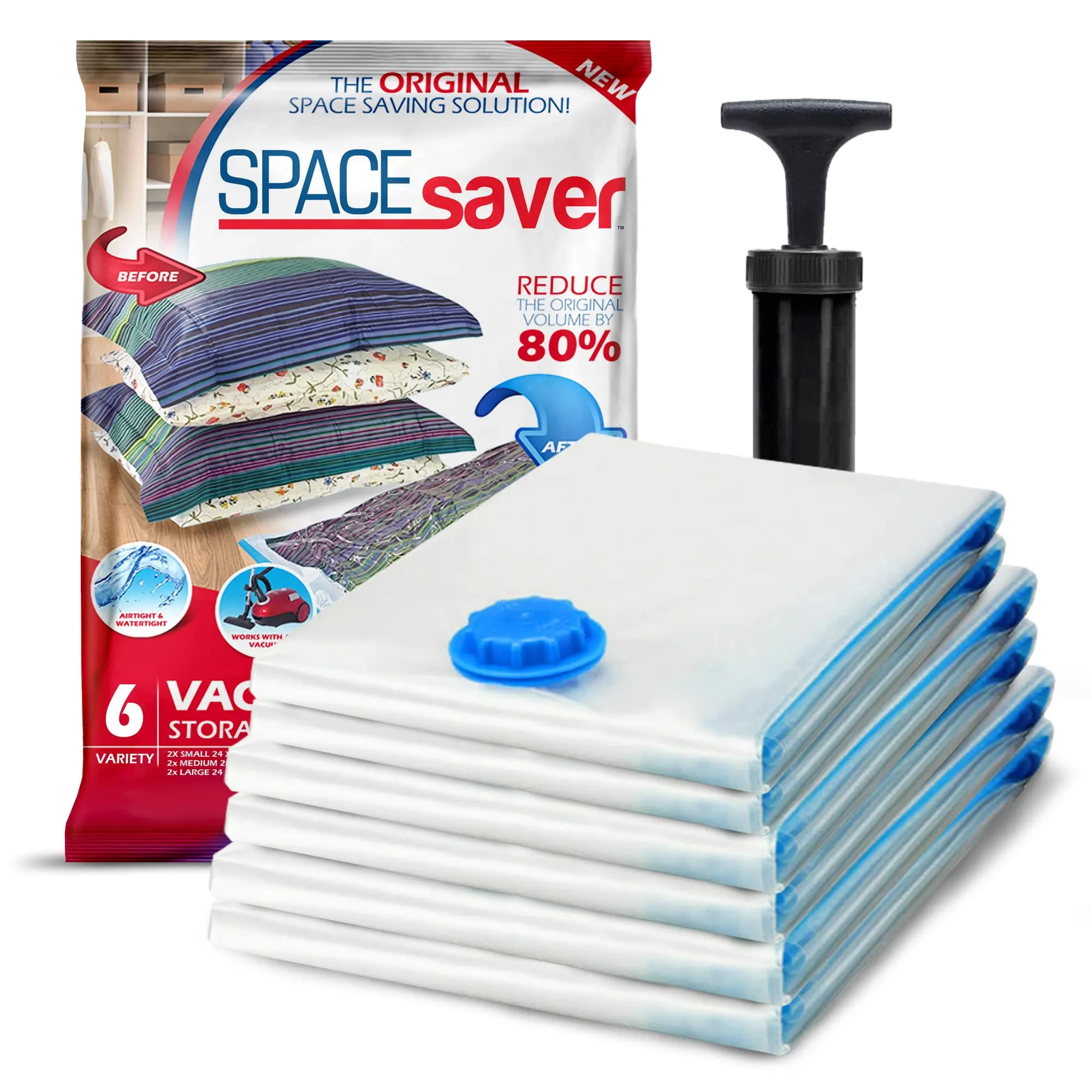 Vacuum Storage Bags (Variety 6-Pk) Save 80% Clothes Storage Space - Space Saver