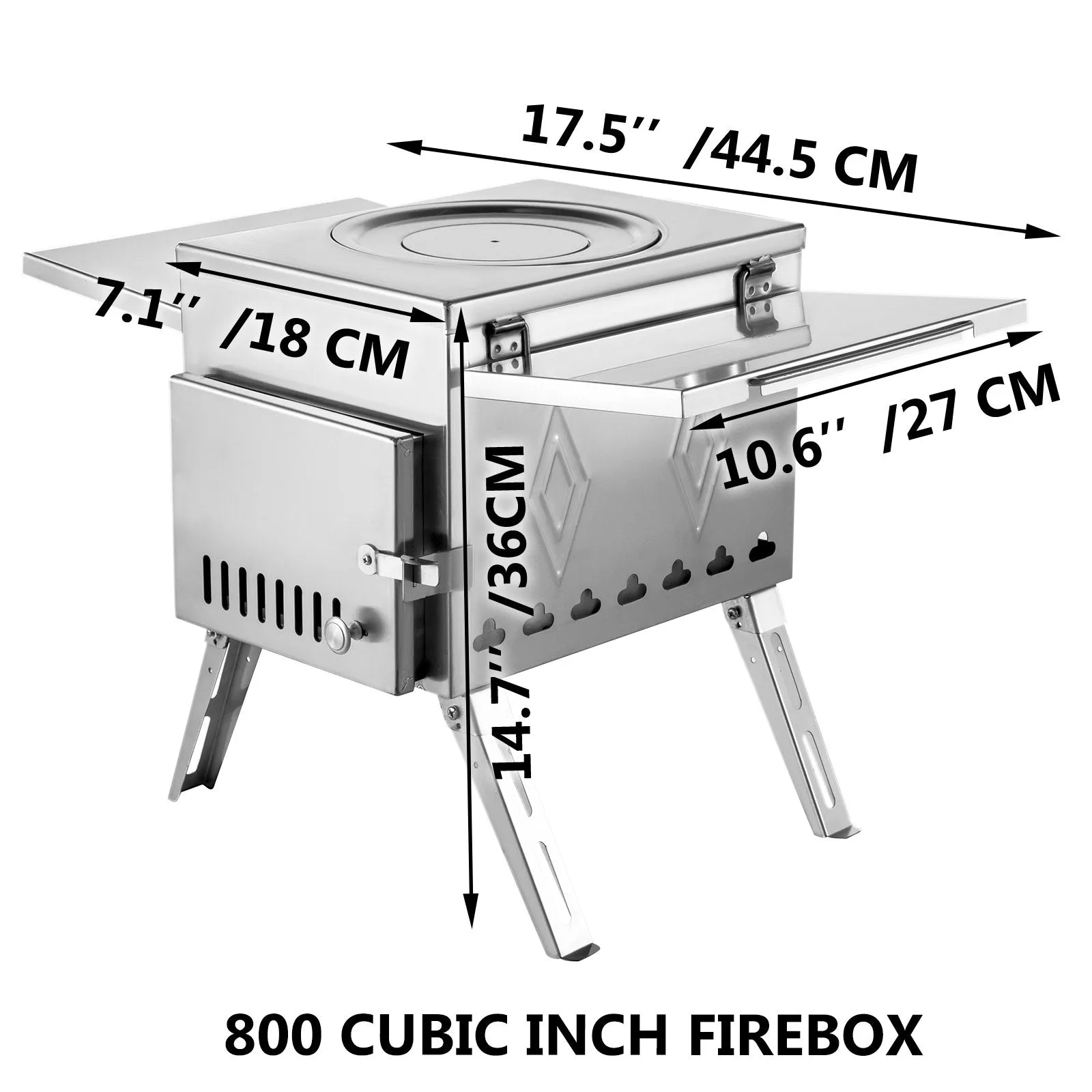 Vevor Tent Wood Stove 17.5" x 14.7" x 10.6" Stainless Steel Portable with Folding Pipe New