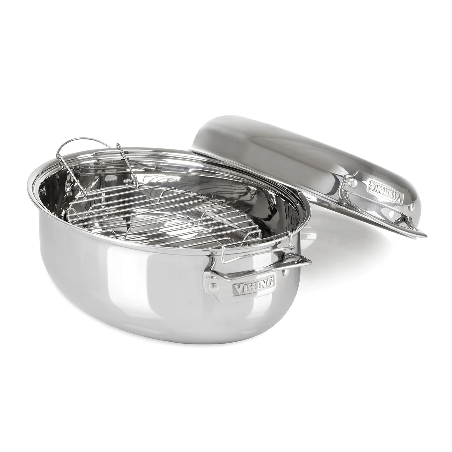 Viking 3-Ply Stainless Steel Oval Roaster with Lid and Rack, 8.5 Quart