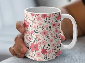 Vintage Style Pink Simple Flower Coffee Mug, Cute Mug, Ceramic Mug, Simple Floral Coffee Cup, Pink Flower Design, Gift for Her