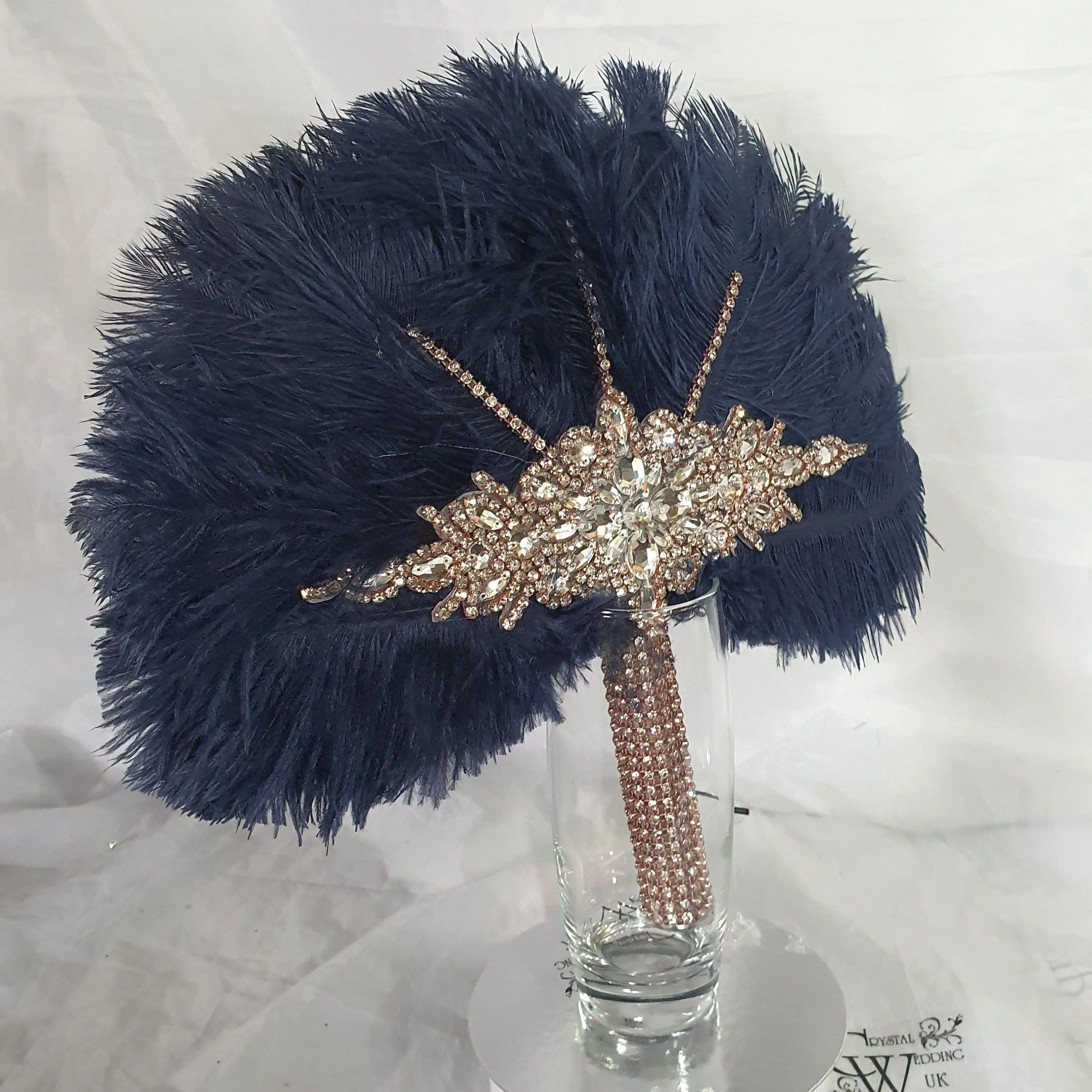 Wedding feather fan, Navy brides ostrich fan, wedding hand fan, Great Gatsby  any colour as custom made by Crystal wedding uk