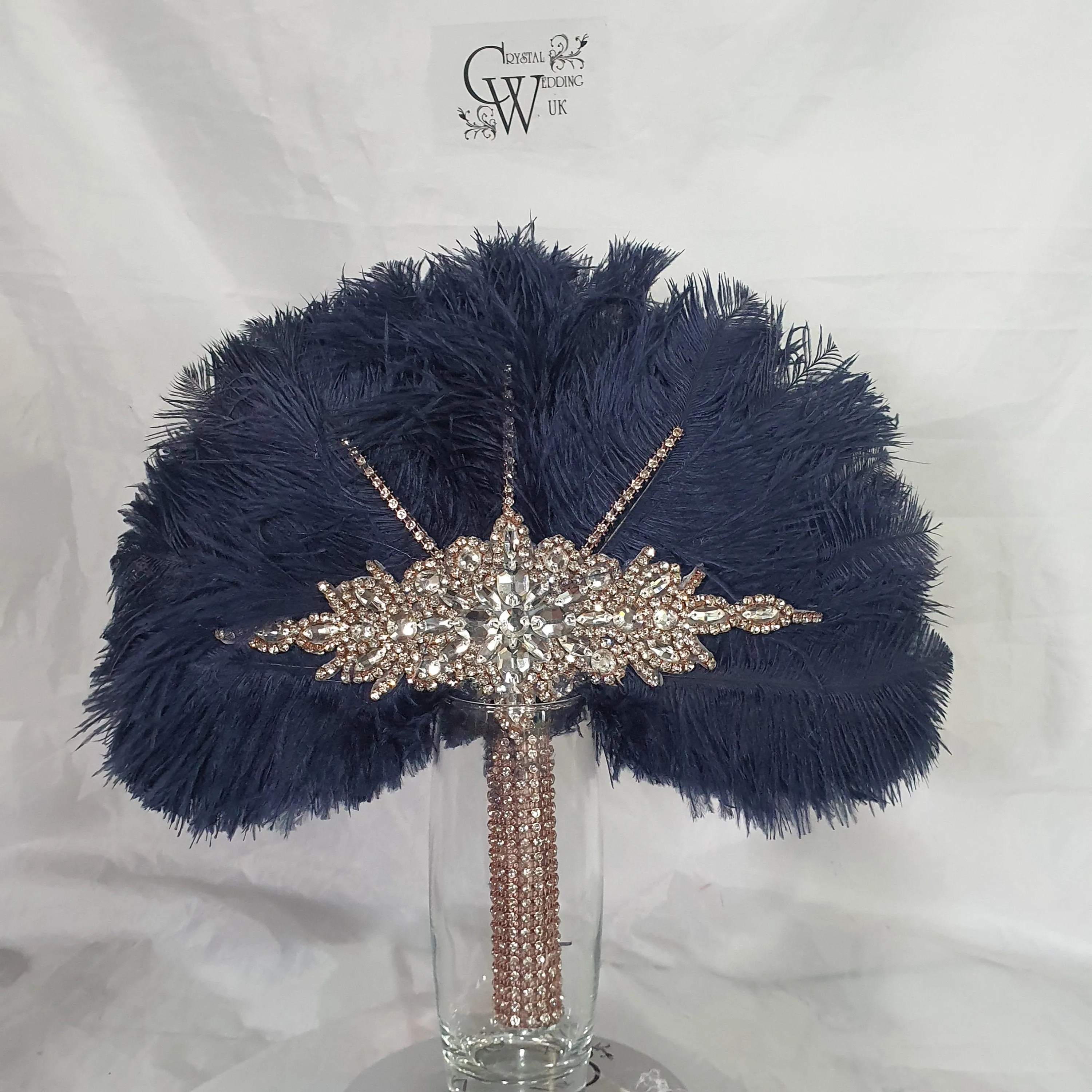 Wedding feather fan, Navy brides ostrich fan, wedding hand fan, Great Gatsby  any colour as custom made by Crystal wedding uk