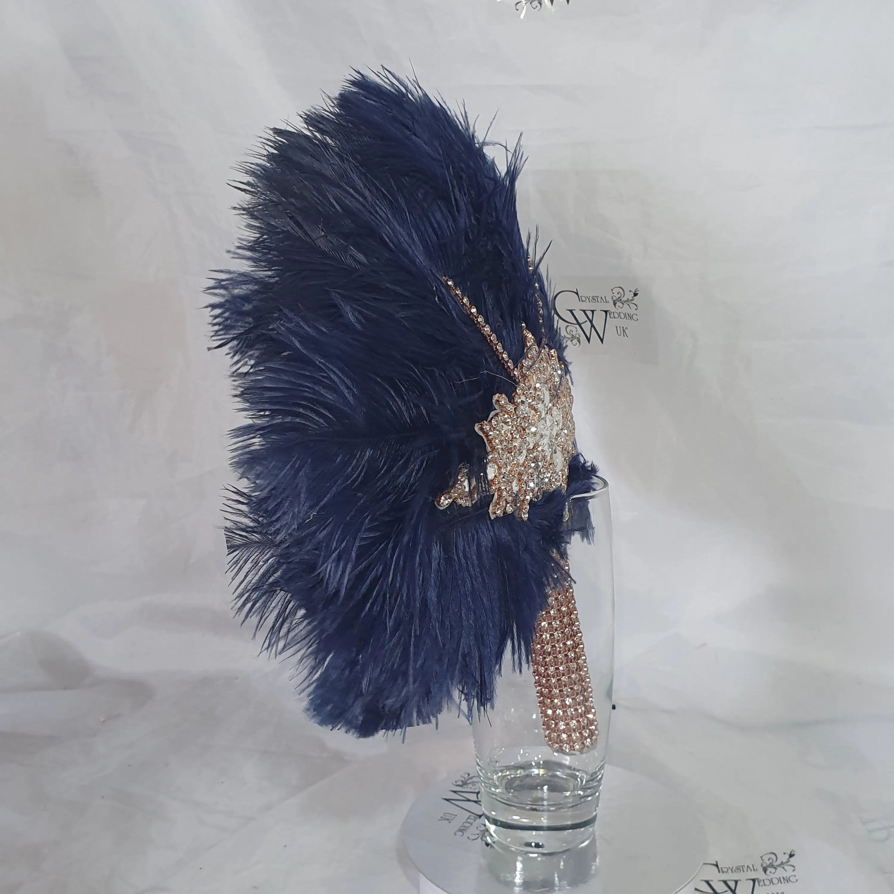 Wedding feather fan, Navy brides ostrich fan, wedding hand fan, Great Gatsby  any colour as custom made by Crystal wedding uk