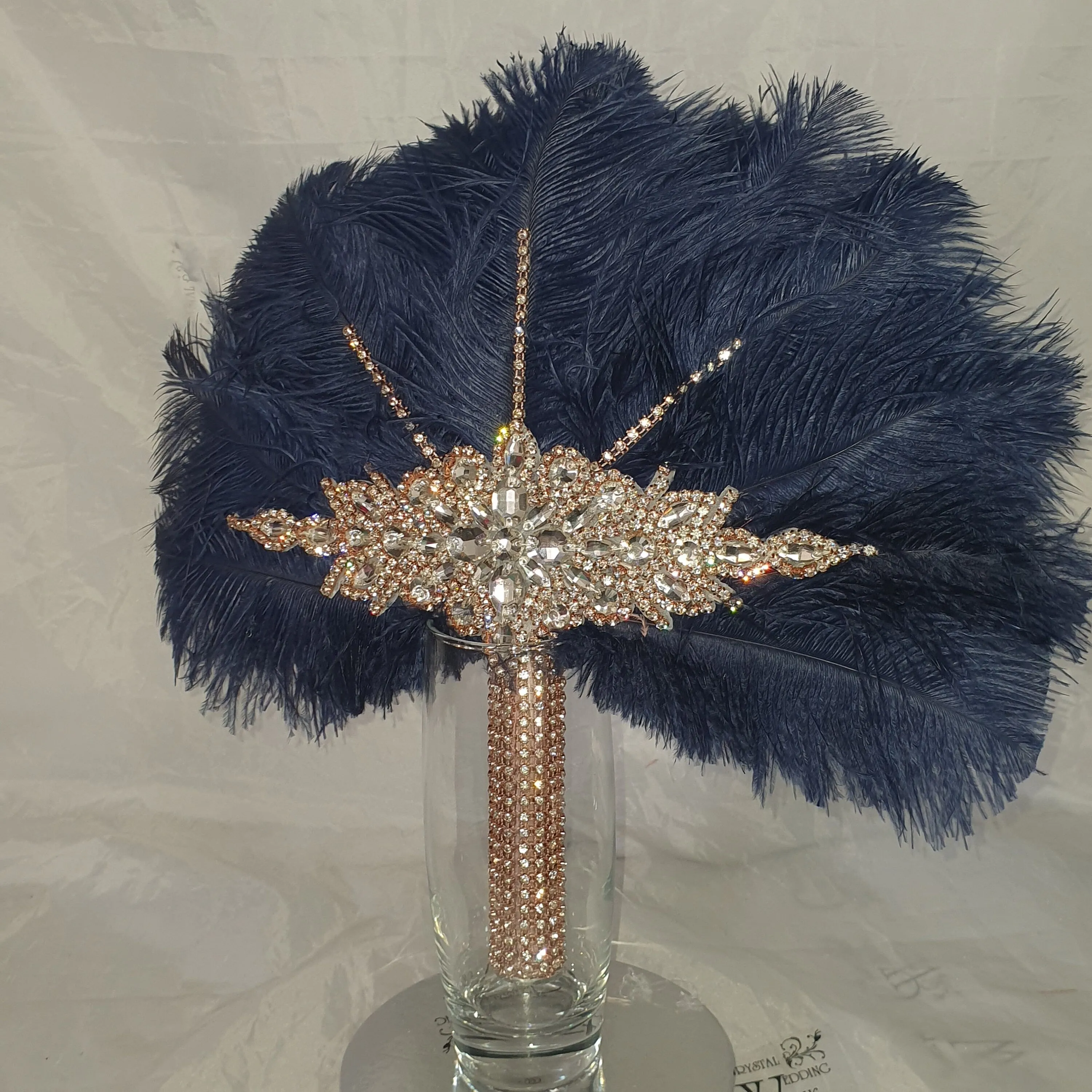 Wedding feather fan, Navy brides ostrich fan, wedding hand fan, Great Gatsby  any colour as custom made by Crystal wedding uk