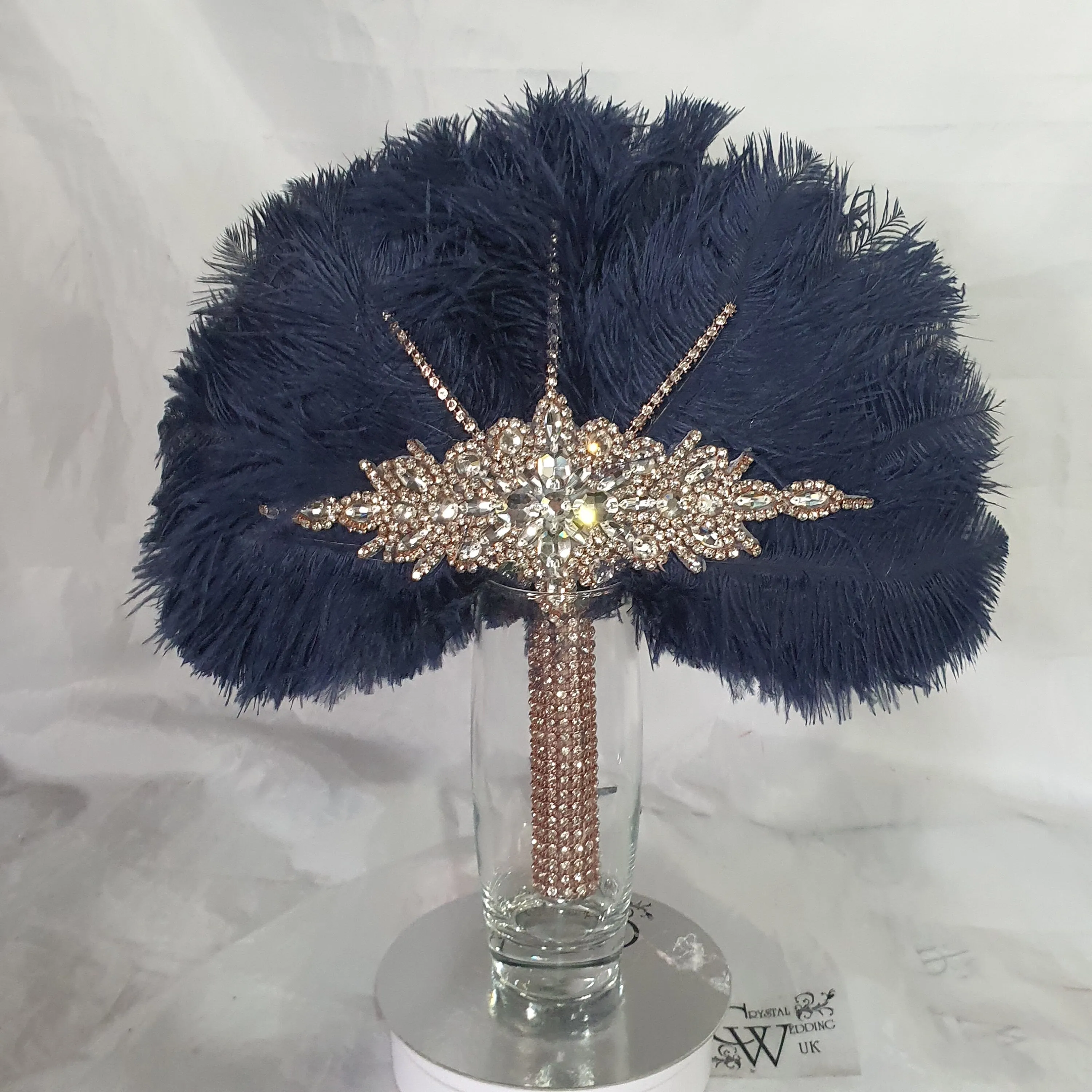 Wedding feather fan, Navy brides ostrich fan, wedding hand fan, Great Gatsby  any colour as custom made by Crystal wedding uk