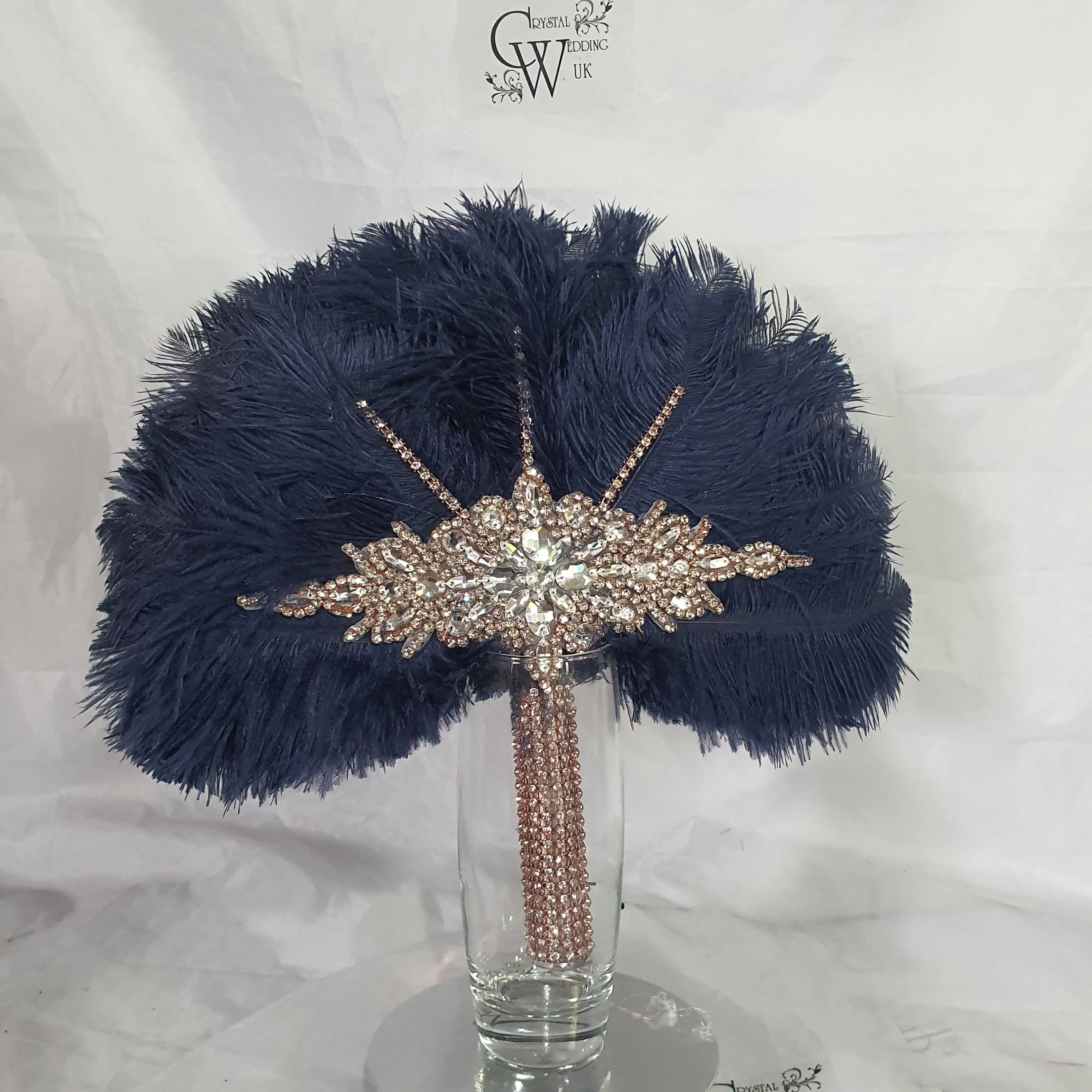 Wedding feather fan, Navy brides ostrich fan, wedding hand fan, Great Gatsby  any colour as custom made by Crystal wedding uk