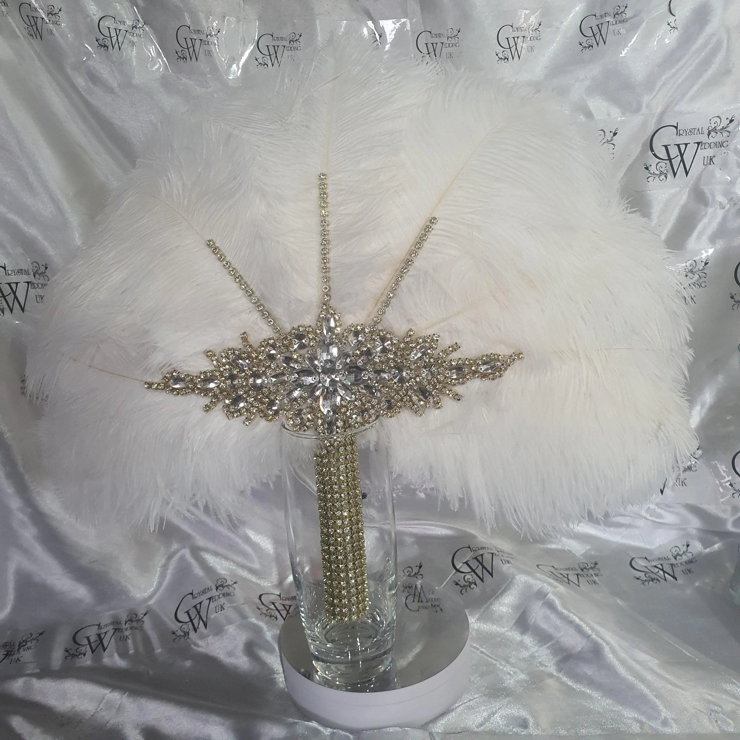 Wedding feather fan ,ostrich fan, wedding hand fan, Great Gatsby any colour as custom made to order by Crystal wedding uk