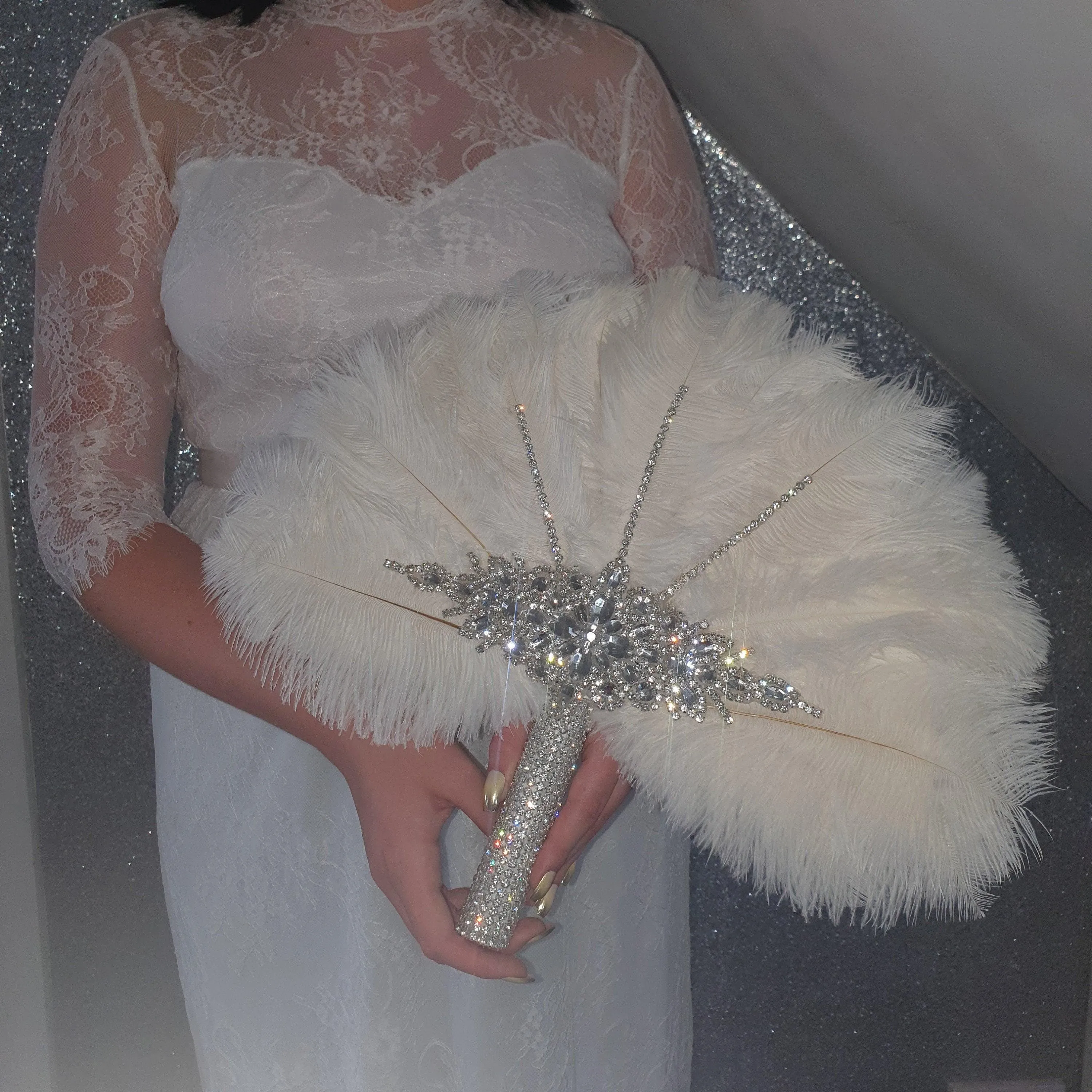 Wedding feather fan ,ostrich fan, wedding hand fan, Great Gatsby any colour as custom made to order by Crystal wedding uk