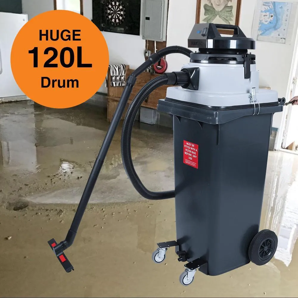 Wet Vacuum 120Ltr Wheelie Bin MAXVAC Dura DV120-WBM