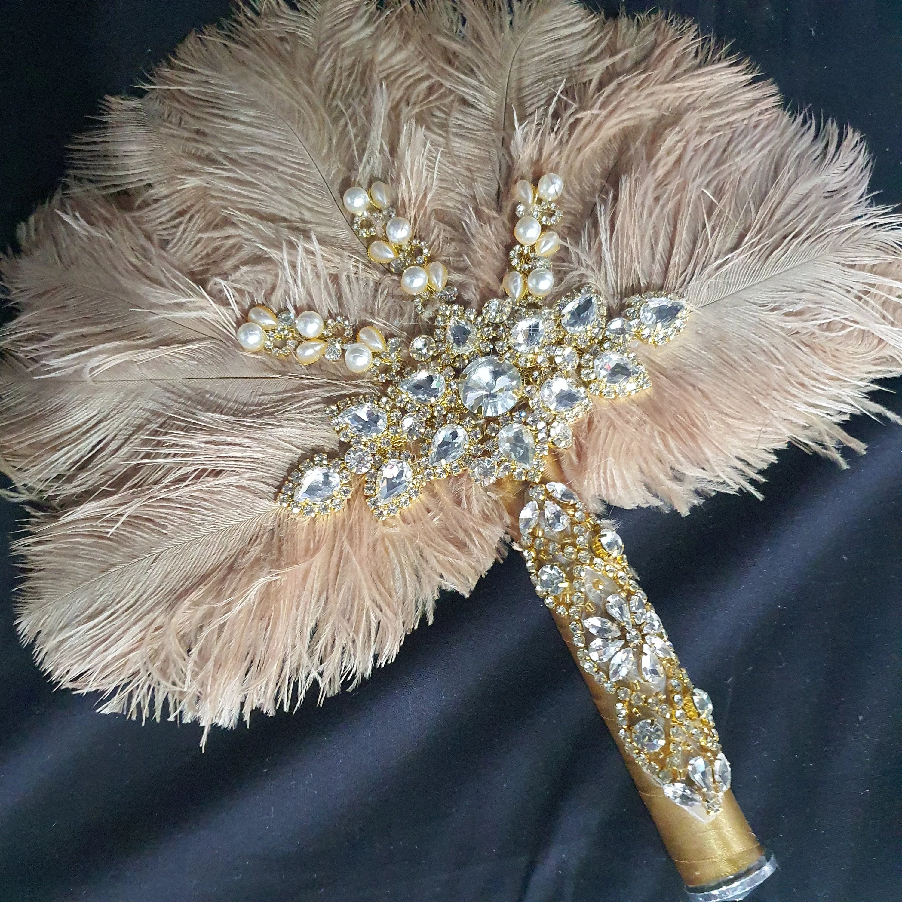 WHITE Wedding feather fan, brides ostrich fan, wedding hand fan- custom made by Crystal wedding uk