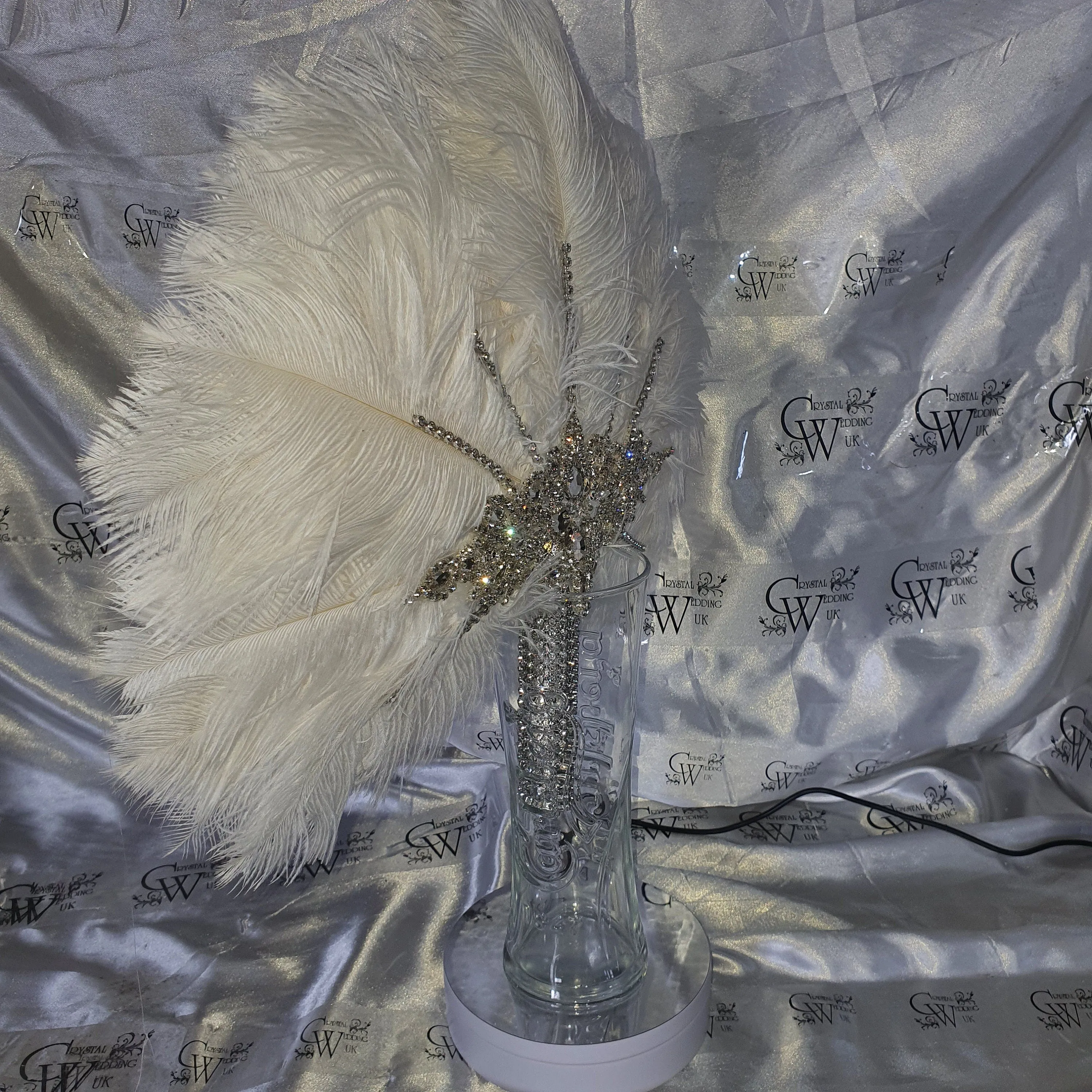 WHITE Wedding feather fan, brides ostrich fan, wedding hand fan- custom made by Crystal wedding uk